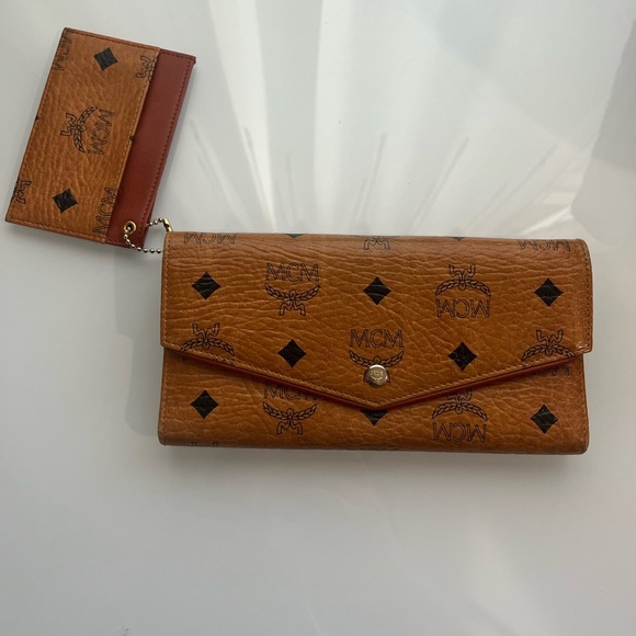 MCM Handbags - MCM COGNAC VISETOS TRIFOLD WALLET a WITH CARD HOLDER